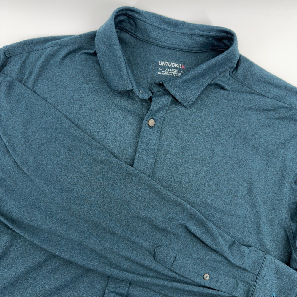 UNTUCKit XL Long Sleeve Button Down Shirt Teal Blue‎ Heather Performance Stretch